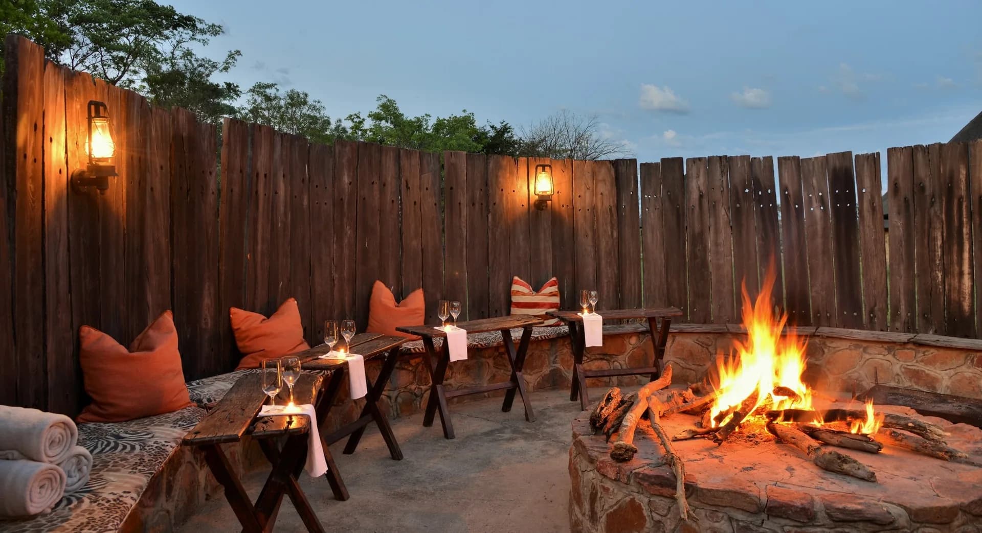 Roaring African Safari Boma Hearth at Night