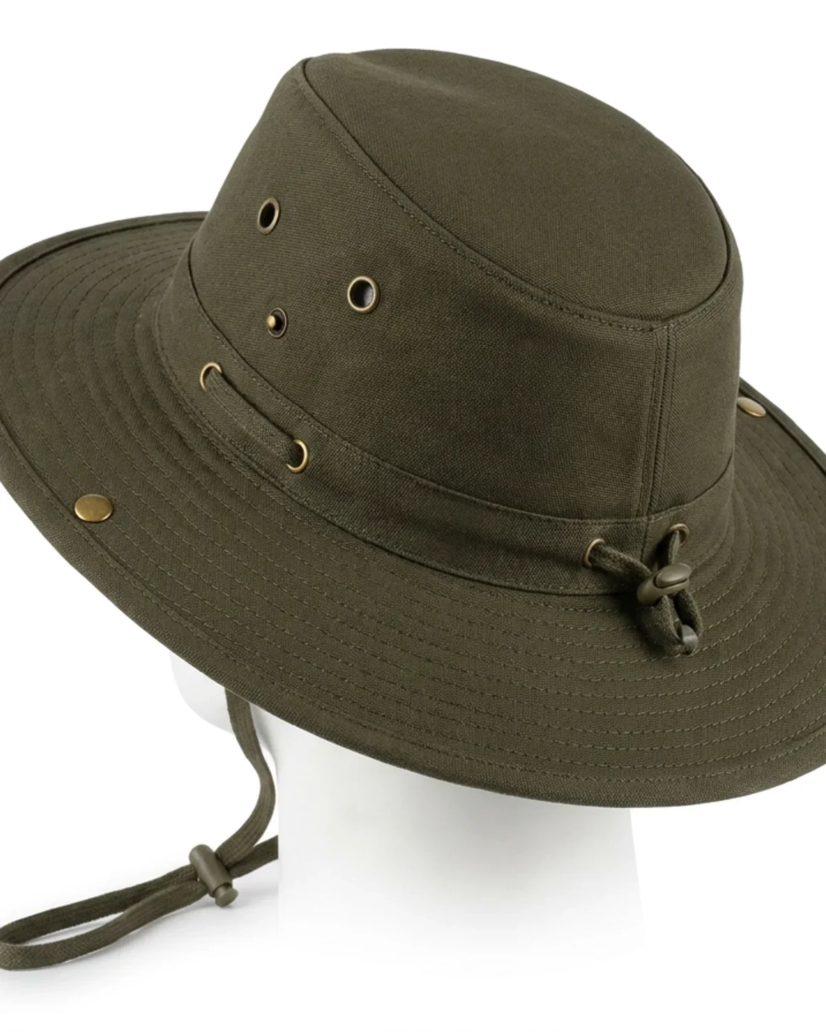 Safari Bush Hat with Side Studs, Wide Brim & Neck Cord - View 1
