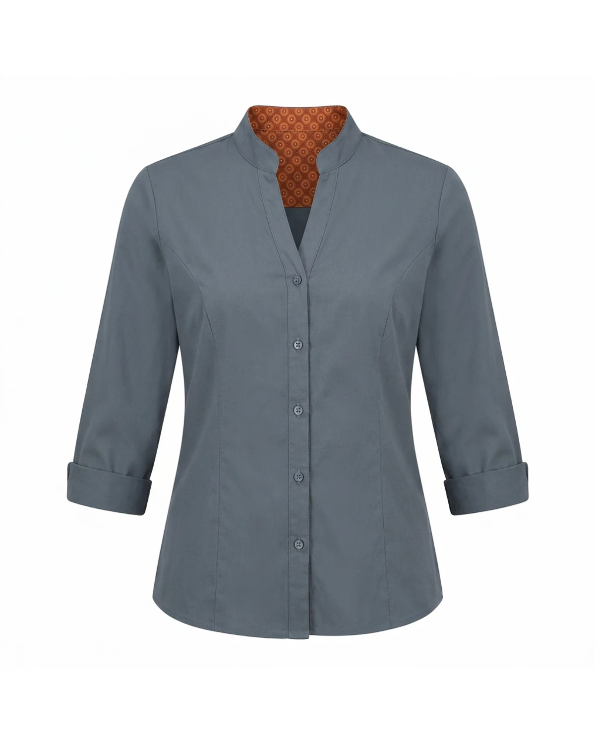 Ladies Shaped Shirt with Mandarin Neckline - Long Sleeve - View 1